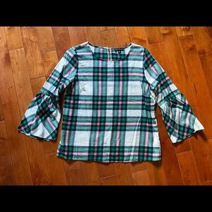 J. Crew Mercantile Blouse - Size 10 - Green Pink Plaid - New w/o tags